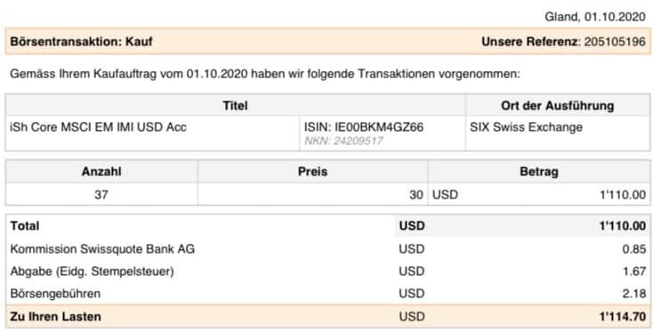 Börsentransaktion MSCI EM IMI vom 01.10.2020