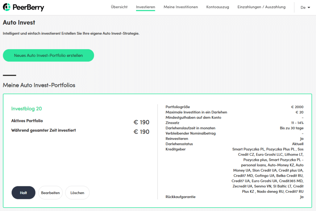 Bild Peerberry Auto Invest -