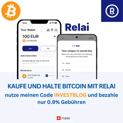 Mobiltelefon mit der Bitcoin kaufen Ansicht von Relai. Nutze den Code: FUNDFLOW und bezahle nur 0.9% Gebühren.
