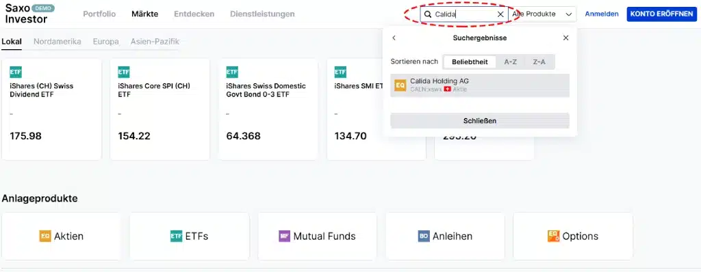 SaxoInvestor Suchfeld Calida