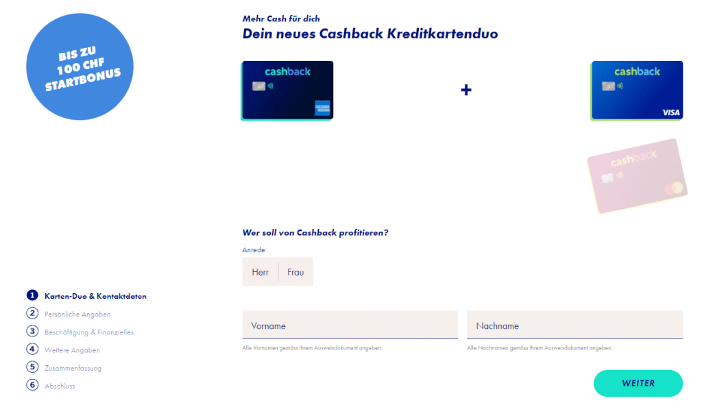 Swisscard Cashback Kreditkarten Antrag
Erhalte mit dem Code FC4D2KE54
40.- Guthaben