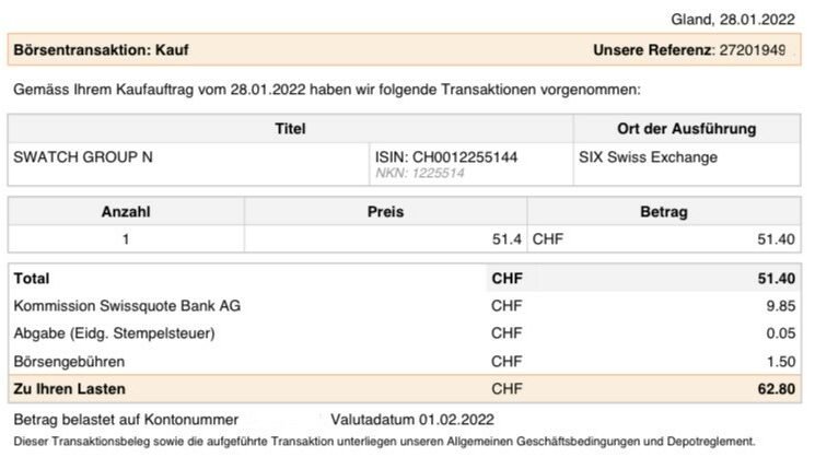 Swatch Kauf Börsentransaktion - 
