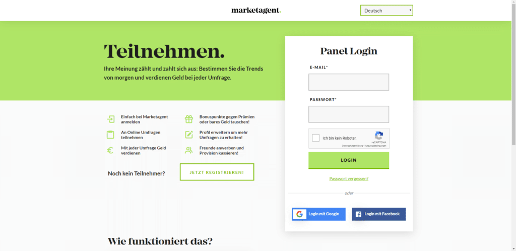 Schnell Geld verdienen mit Marketagent Umfragen
Webseite Panel -